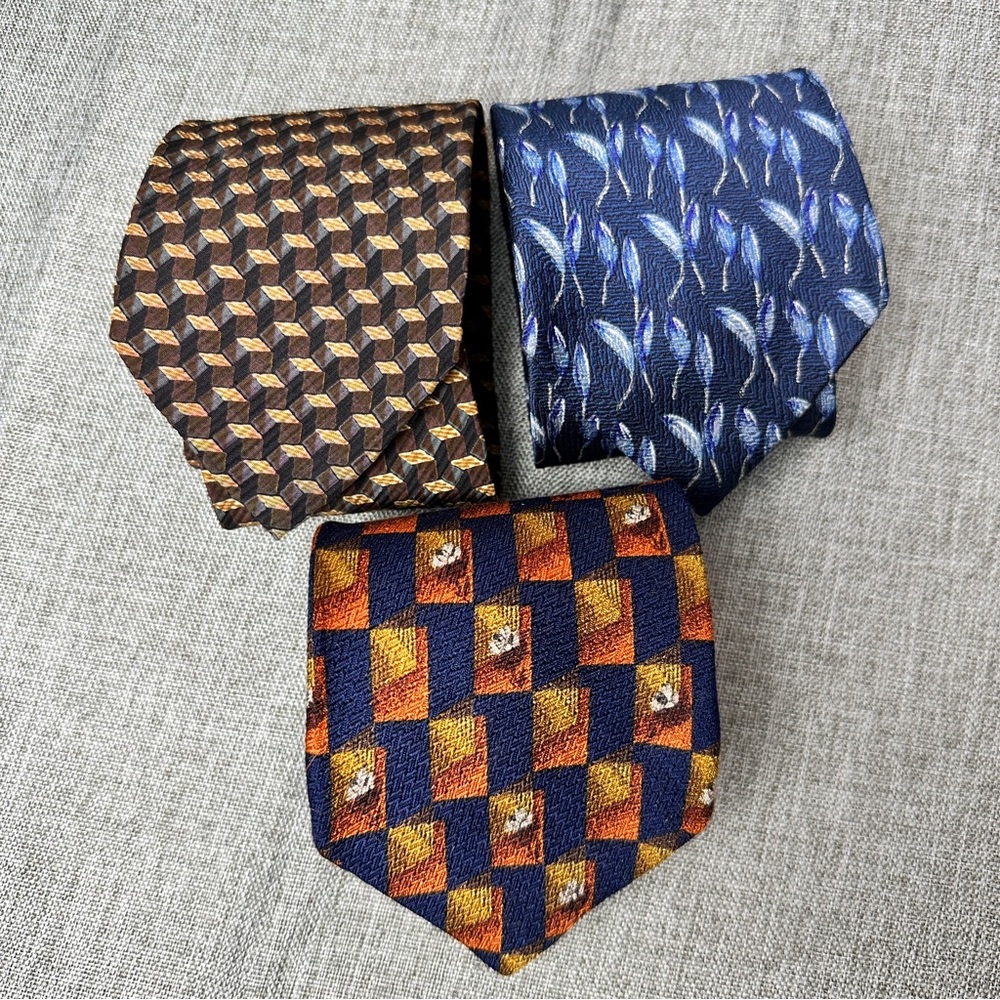 Ermenegildo Zegna Silk Mens Ties Vintage Italy Old Money 3.75" Unique Lot of 3